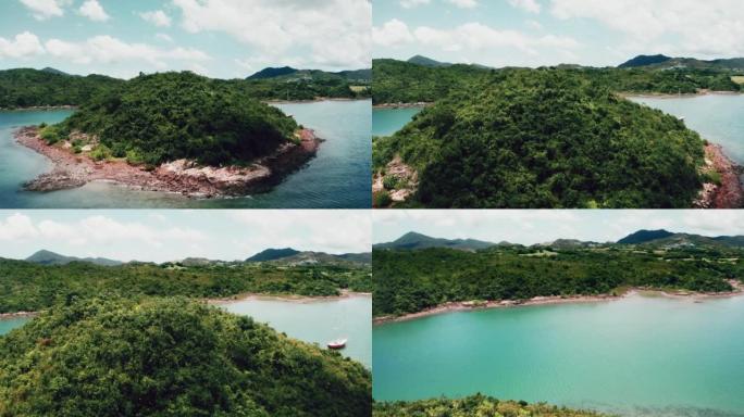 香港西贡附近美丽的海景鸟瞰图，夏日晴朗