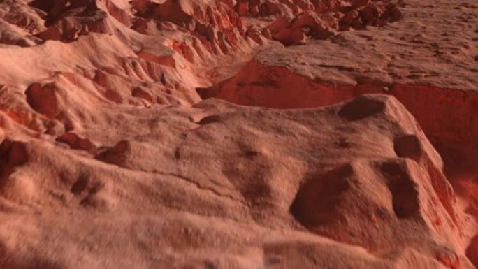 火星星球。在计算机图形学中从无人机拍摄的行星的石头红色沙子表面。空间概念。外星人主题