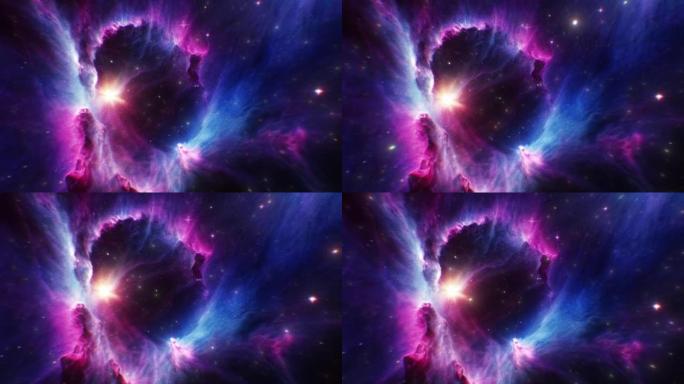 深空的新星云形成。在深空飞行并探索新的星系