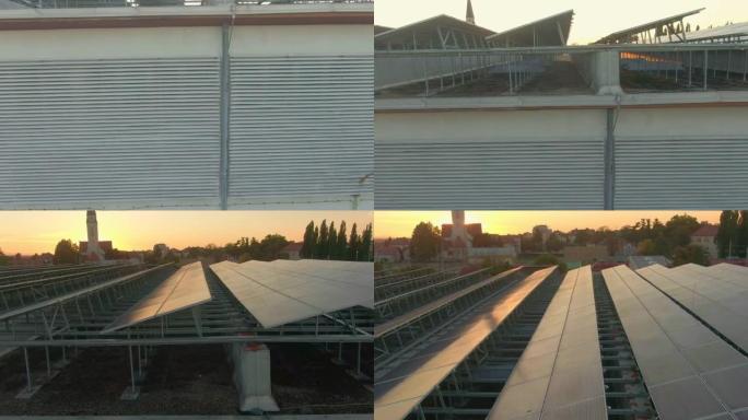太阳能电站鸟瞰图太阳能夕阳清洁电能