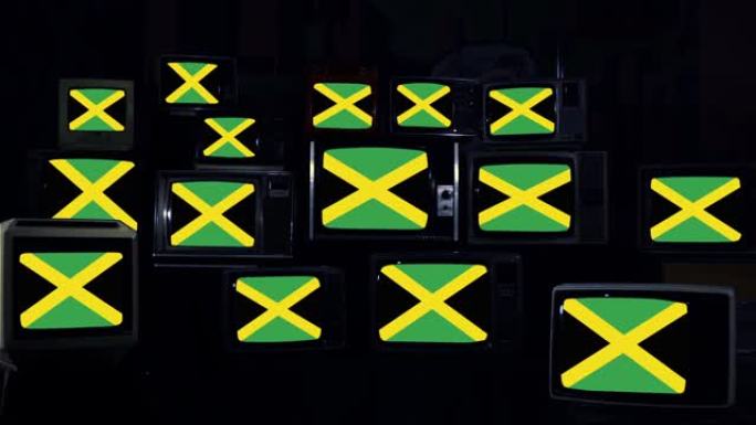 老式电视上的牙买加国旗。