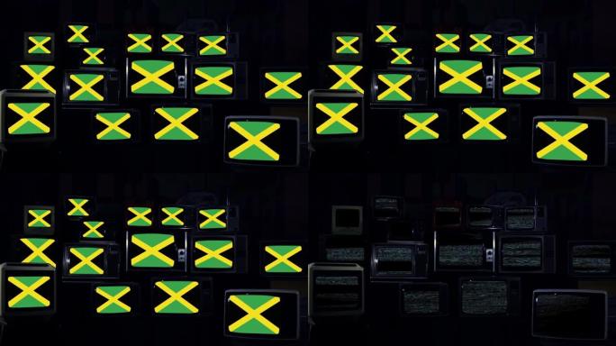 老式电视上的牙买加国旗。