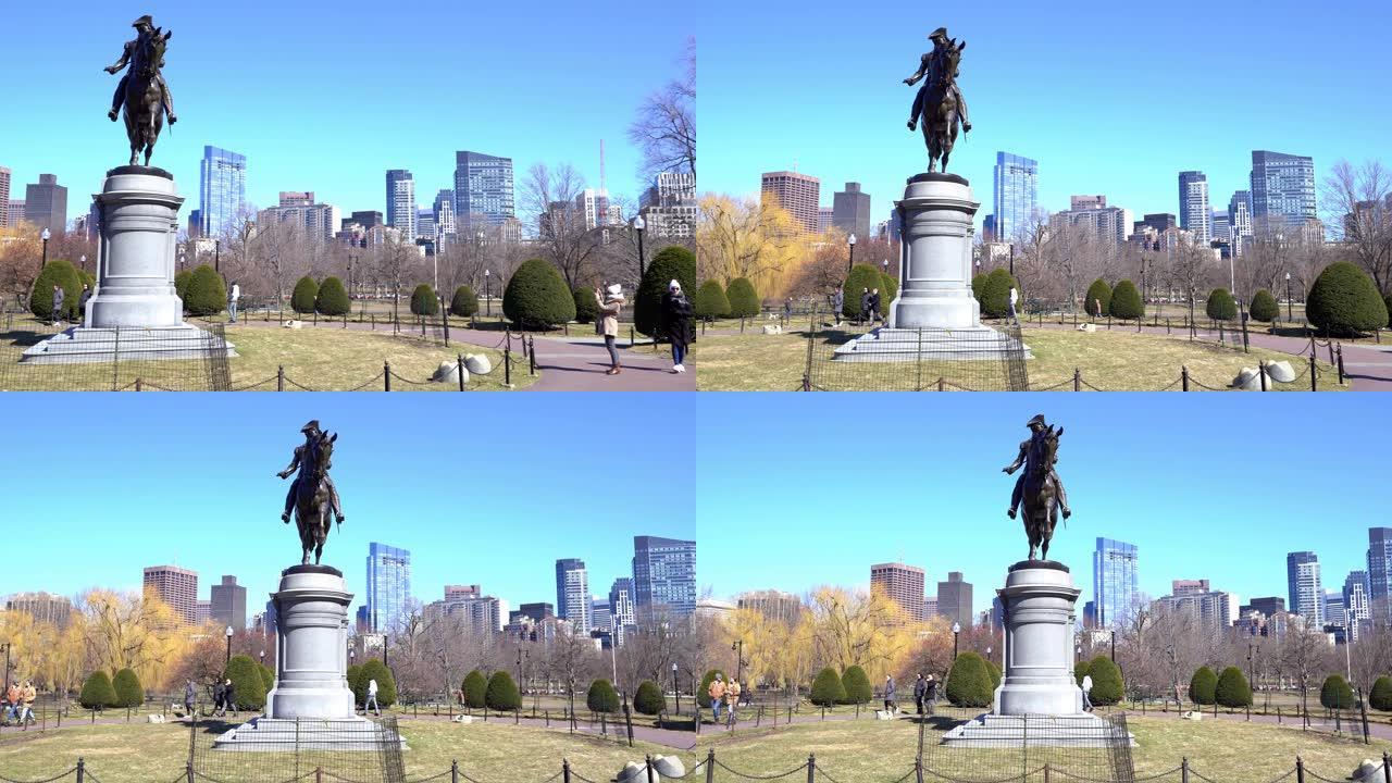 平移在美国马波士顿共同公园拍摄乔治·华盛顿雕像。