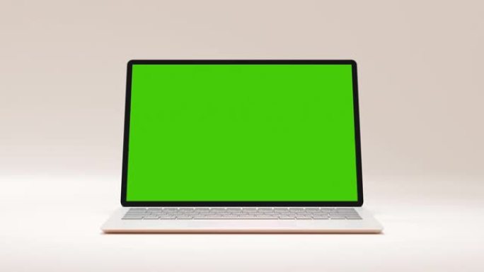 清洁绿屏计算机，用于演示美容博客或游戏应用程序。带有色度键的运动笔记本电脑，用于广告模拟自由职业者网