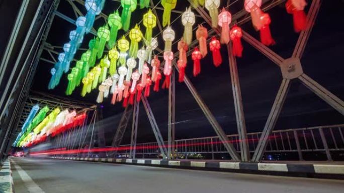 loi kathong节铁桥地标上的灯笼装饰