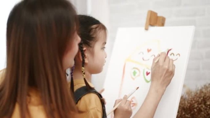 亚洲家庭母女绘画创作灵感和创意