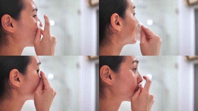 亚洲女性用清洁剂和保湿剂酒精防腐剂清洁面部皮肤