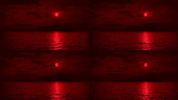 海上的红色月亮惊悚恐怖红色