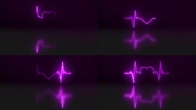 黑色背景下的紫色数字cgi心跳。视频介绍的动画心电图。3D计算机生成的插图