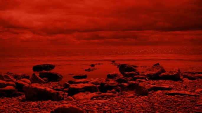 红色星球海洋和云火星概念