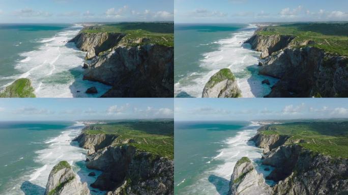 葡萄牙，Cabo da Roca的大西洋海岸无人机视图。夏日