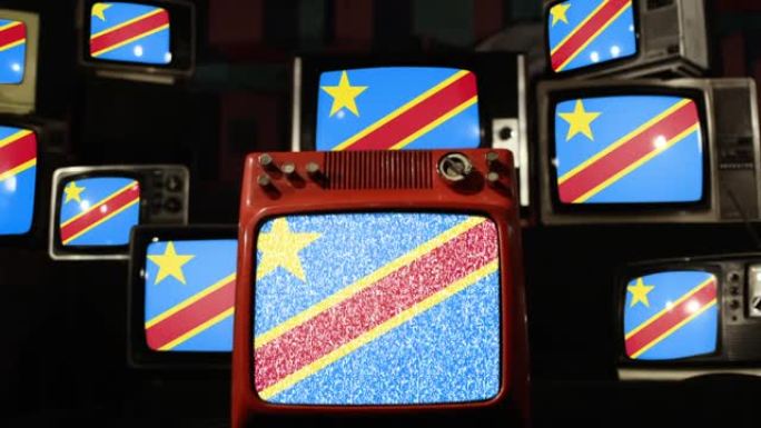 刚果民主共和国国旗和复古电视。