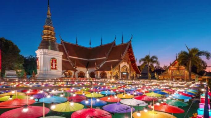 泰国清迈寺莱城节的雨伞装饰