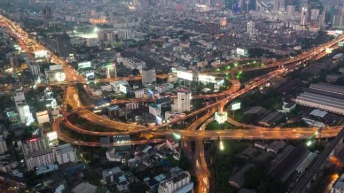 鸟瞰图曼谷高速公路交通夜间延时