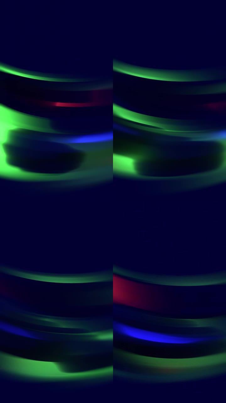 绿色和蓝色的光线通过棱镜划过。未来派的几何条纹，快速的图案和发光的线条渗入。(可循环)