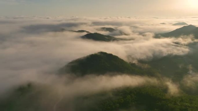 从山雾云上看日出高山峰山脉连绵秋天