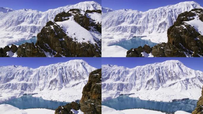 尼泊尔Tilicho湖在geourgeus雪山景观中的鸟瞰图