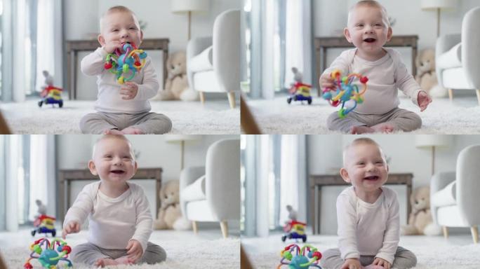 一个男婴在家中与hid玩具玩耍的4k视频片段