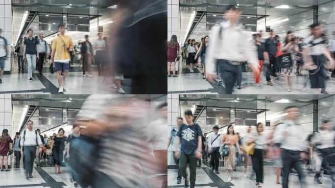 香港繁忙时间行人及商务人士在地铁站行走的时间流逝