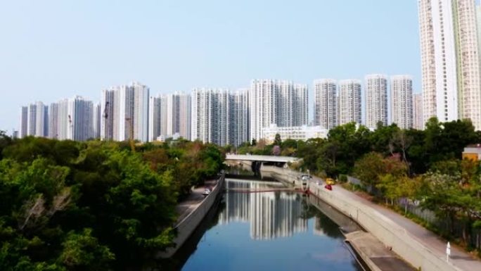 香港天水围无人驾驶飞机的空中概览