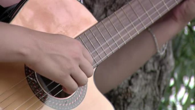 阿根廷恩特雷里奥斯省户外弹吉他的人。特写。