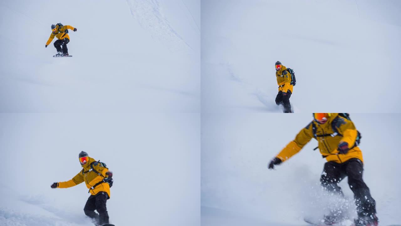 在刚落下的雪上进行野外滑雪