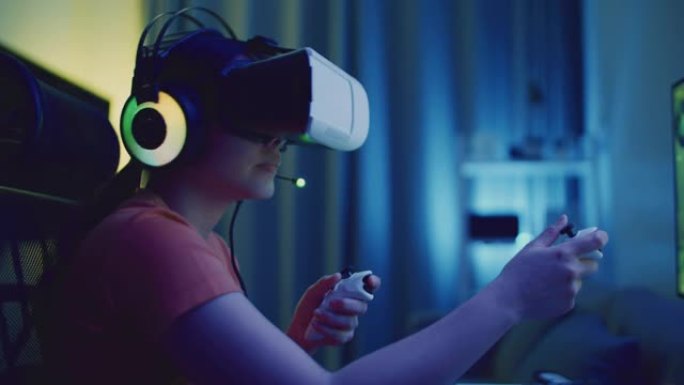 在家玩视频游戏虚拟现实元宇宙VR眼镜