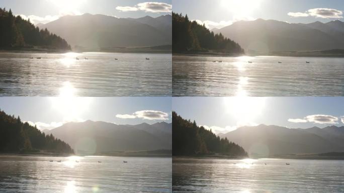 湖上的日落自然美景湖面水波纹