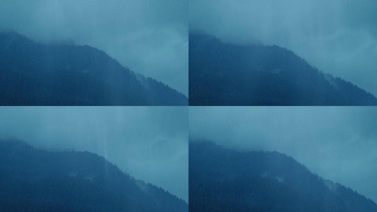 迷雾山脉景观上的暴雨