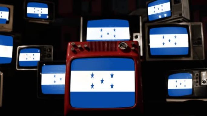 洪都拉斯国旗和老式电视。4k分辨率。