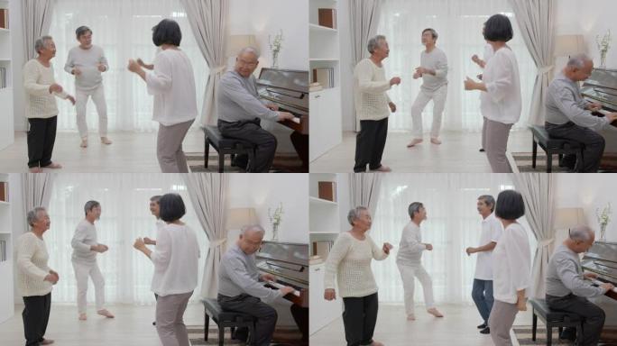 一群60-70岁的亚洲活跃老年人与一群快乐的老朋友一起在疗养院度过美好时光的乐趣。活跃的老年人，社会