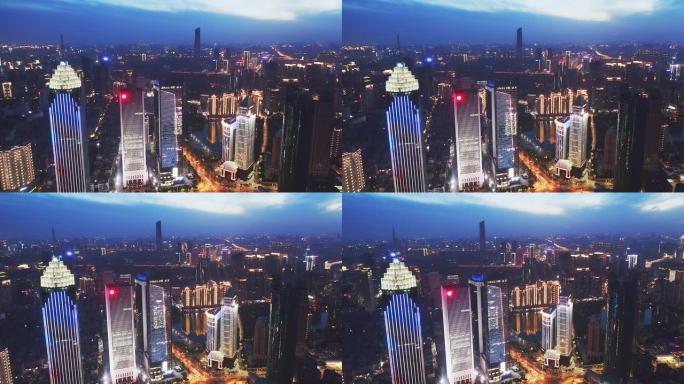 办公楼夜间鸟瞰图湖北武汉金融中心cbd城