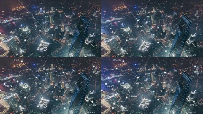 上海城市网络夜间的T/L鸟瞰图