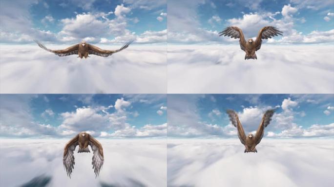 鹰在云上飞行动画。动物的概念，野生动物，游戏，3d动画，短视频，电影，卡通，天空，风景，人物动画，设