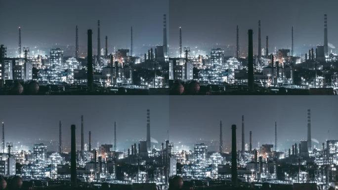 夜间石化厂和炼油行业的T/L PAN鸟瞰图