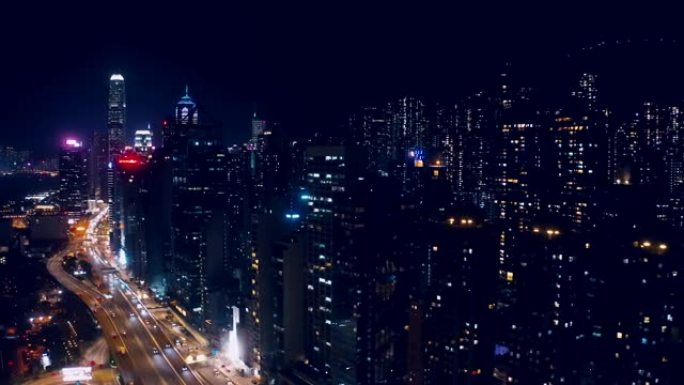 中国夜间香港天际线鸟瞰图