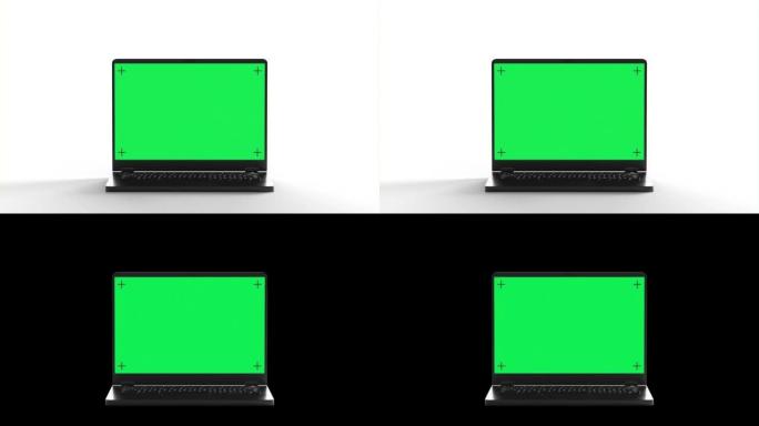 白色背景上色度键绿色屏幕的笔记本电脑