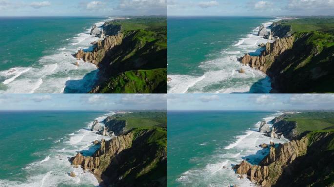 葡萄牙，Cabo da Roca的大西洋海岸无人机视图。夏日