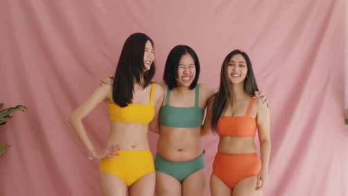 不同体型的不同群体的亚洲女性自爱概念。