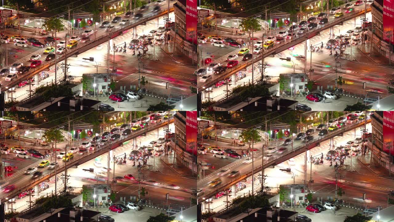 4K UHD延时: 曼谷市中心与立交桥交界处的交通。交通技术概念。
