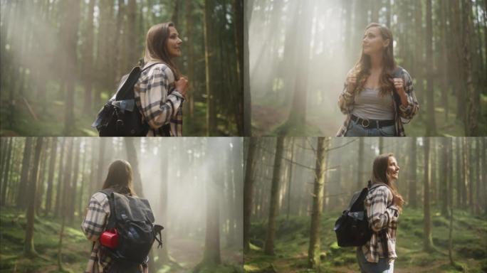 女人徒步穿越瑞典的北欧森林