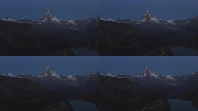 夜间瑞士雪山的4k无人机镜头