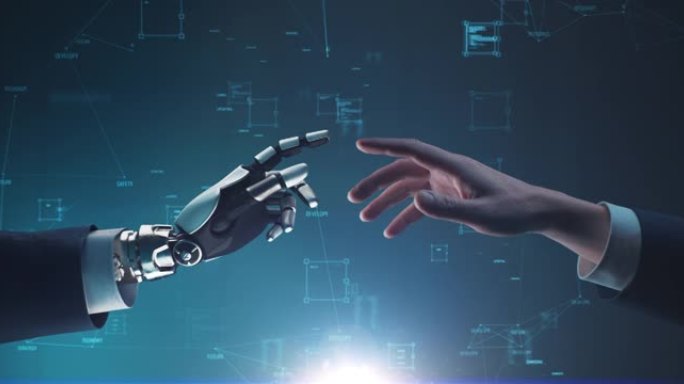 人类和机器人的手相互接触
