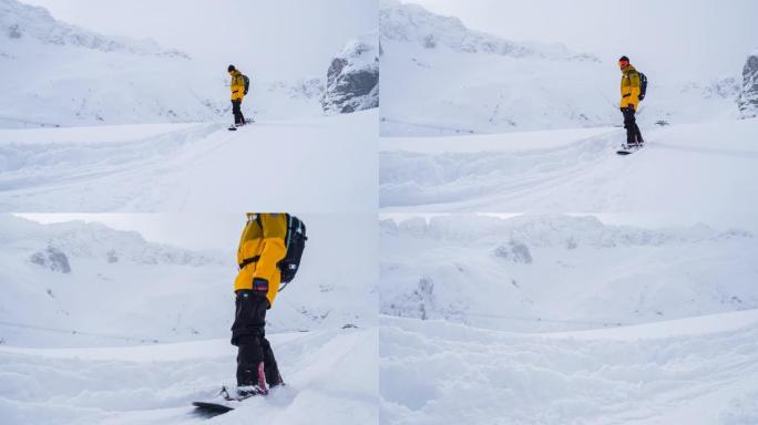 滑雪者探索下雪的冬季景观