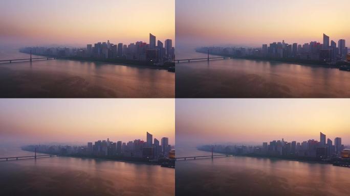 日落的现代城市运河长江黄浦江清晨