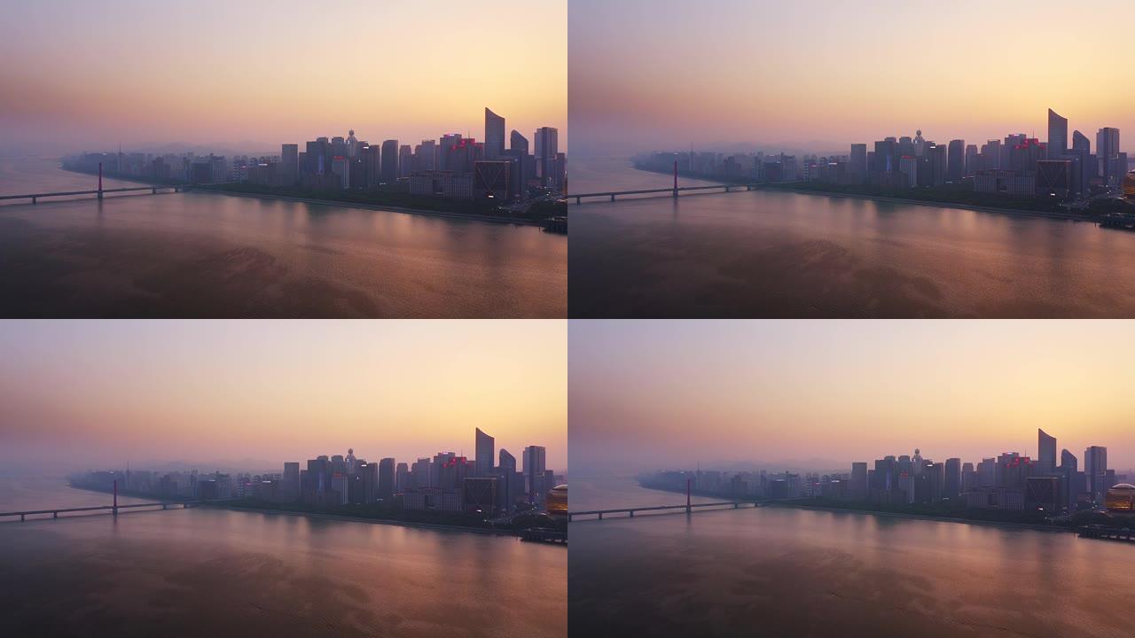 日落的现代城市运河长江黄浦江清晨