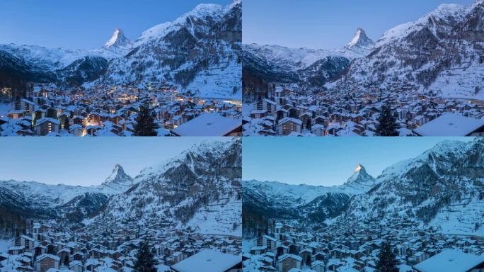 Zermatt city village Matterhorn peak view point的4k