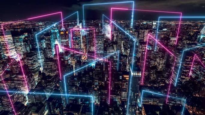 T/L TU智慧城市和Metaverse概念，曼哈顿夜晚