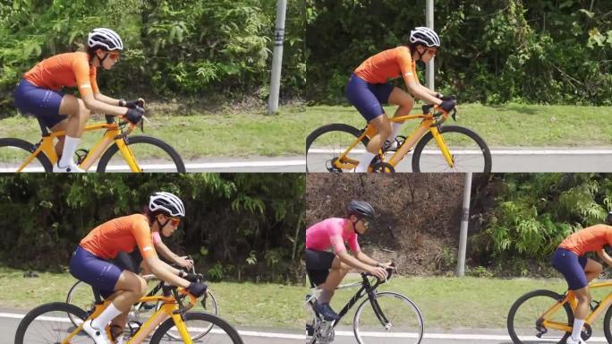 风洞亚洲中国女运动员骑自行车超过队友领先空气动力学