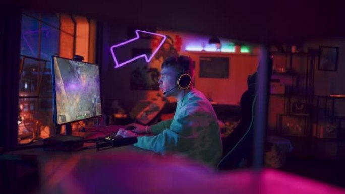 在家玩游戏: 玩家在个人计算机上玩了一轮在线视频游戏后感到悲伤和愤怒。沮丧的男性玩RPG策略街机在线